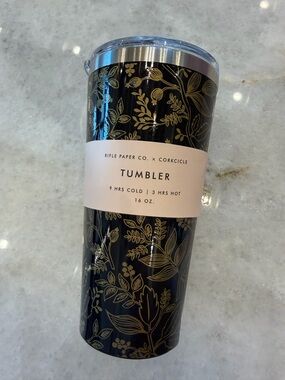 Corkcicle Black Tumbler with Gold Floral Design